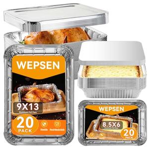 40 Pack Aluminum Pans with Lids,20 Large 9x13" Aluminum Pans Disposable (10 Heavy Duty Lids) & 20 Medium 8.5x6" Foil Pans (20 Foil Covers), Aluminum Trays With Lids for Baking, Meal Prep, Takeout