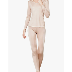 METWAY Women's Silk Long Johns V-Neck Pure Silk Thermal Underwear Sets for Winter Base Layer, Size S