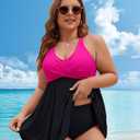 Edelqual Womens Plus Size Tankini Swimsuit Two Piece Tummy Control Bathing Suits Swim Dress Swimwear with Shorts Large