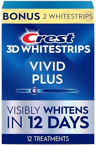 Crest 3D Whitestrips Vivid Plus, Teeth Whitening Strip Kit, 11 Treatments (Each with 1 Upper/1 Lower Strip), 22 Strips, 8 Levels Whiter, Teeth Whitening Kit