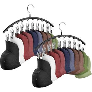 Hat Hangers for Closet, Metal 2 Pack Hat Organizer Holder for Hanger Closet Display, Hat Racks for Baseball Caps w/10 Clips, Hat Holder for Ball Caps & Accessories, for Men Women, Black