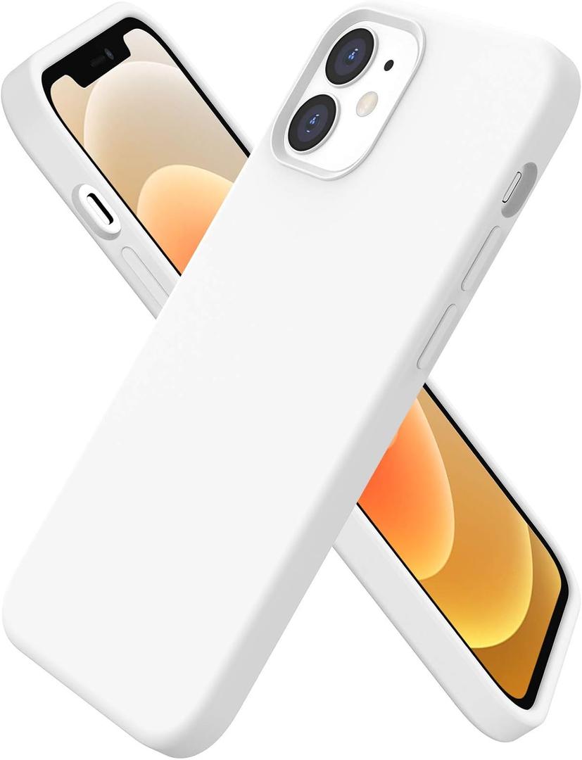 ORNARTO Compatible with iPhone 12 Mini Case, Slim Liquid Silicone 3 Layers Full Covered Soft Gel Rubber with Microfiber Case Cover 5.4 inch-White