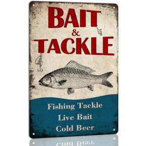 Generic Bait and Tackle Metal Tin Sign Retro Fishing Vintage Poster for Farmhouse Kitchen Home Man Cave Wall Decor Fishing Lovers Metal Plaque 8x12 Inches