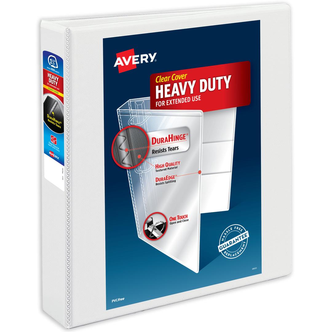 Avery HeavyDuty View 3 Ring Binder, 4" One Touch Slant Rings, 760Sheet Capacity, 4.5 Inch Wide Spine, Great for Home, School Supplies, Office, or Organization Needs, 1 White Binder (79704)