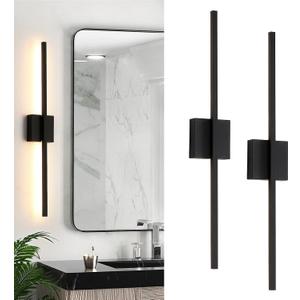 Wall Sconces Set of Two, 28 Inch Dimmable LED Wall Sconce Modern Black Sconces Set of 2 for Bathroom, Living Room, Bedroom, Hardwired 3000K (2 Pack)