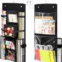 Hanging Gift Wrapping Paper Storage, 40x16 inch Double-Sided Gift Wrap Organizer Christmas Wrapper Paper Container, Craft Roll Organizer Behind The Door Storage Heavy Duty Oxford Gift Bag Holder (Black)