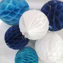 6pcs 10 inch 12 inch Paper Honeycomb Ball Flower Balls Hanging Assorted Paper Balls for Party Wedding Birthday Events Decor (White Blue Royal Blue)
