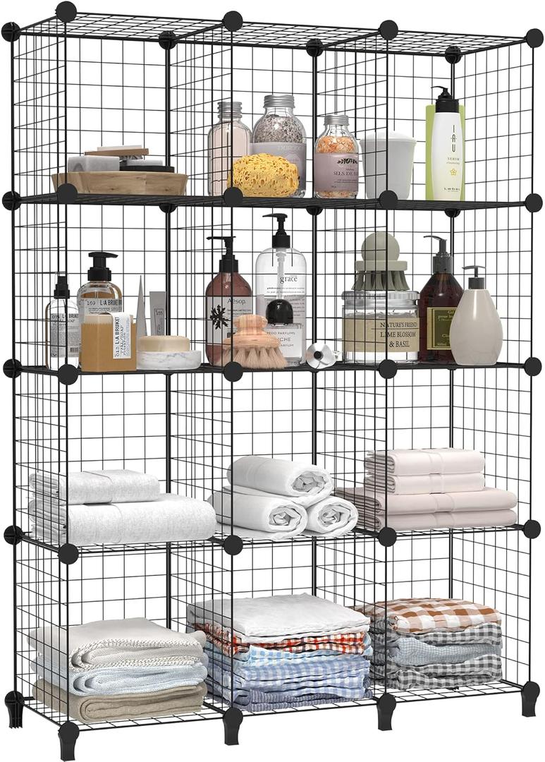 HOMIDEC Closet Organizers and Storage, 12 Wire Storage Cubes, DIY Room Shelf for Garment Racks, Closet, Wardrobe (Black)
