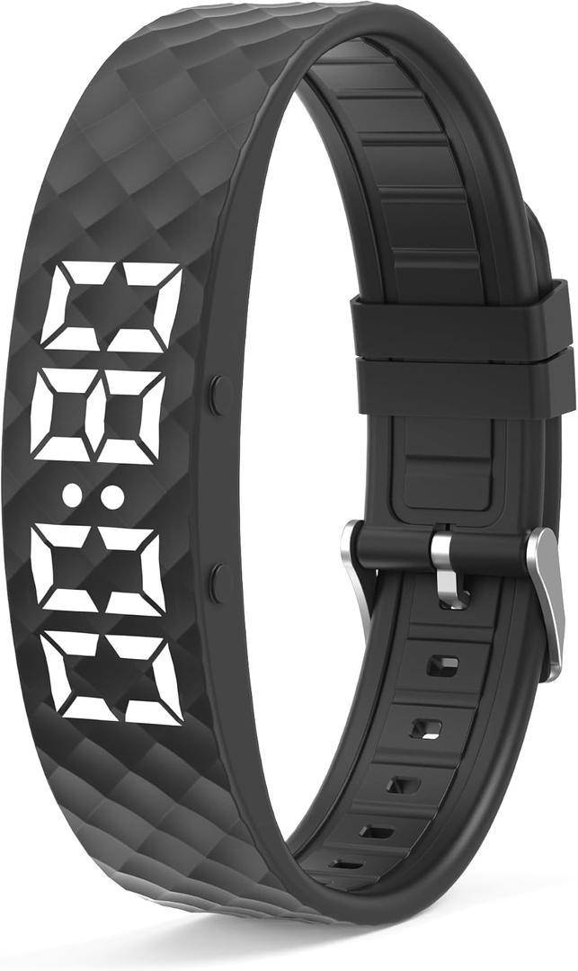 Non-luetooth Led Fitness Tracker Watch No App No Phone Required Fitness Watch Pedometer Watch with Steps Calories Sleep Tracker Alarm Clock for Man Women Black