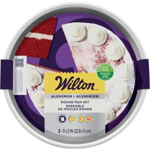 Wilton Aluminum 9 Inch Round Cake Pan Set, Made With Natural Anodized Aluminum, Made Without PFAS, Bakeware Optimal For Even Heating, Set Of 2 Round Pans (9 x 2 Inch Round Cake Pan)