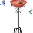 Bird Bath for Outside, 40In Freestanding Birdbaths & Birdfeeder with Removable Bowl, Stable Metal Stake for Outdoors Garden Patio Yard Lawn Decor (Brown)
