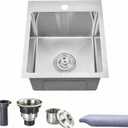 Drop In Bar Sink,15x13 Inch Topmount RV Small Kitchen Sink, 16 Gauge Handmade 304 Stainless Steel,Outdoor Single Bowl Bar Sink with Strainer, Towel