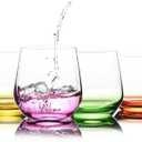 Stemless Wine Glasses Set of 6 - Hand Blown Colored Short Wine Tumblers - 15 oz Elegant Sparkling Wine Glass - Unique Gift for Birthday,Wedding, Mother’s Day