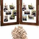 Geelin 14 x 20 Inch Photo Display Board with Clip Farmhouse Picture Display Wooden Rustic Freestanding Picture Collage Frame Wedding Tabletop Decor for Home Dorm (2 Panel, Brown)