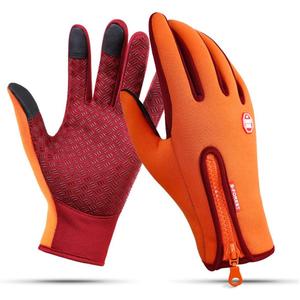 Winter Gloves Touch Screen Warm Gloves Cold Weather Windproof Cycling Driving Riding Bike Telefingers Thermal Gloves Non-Slip Silicone Gel Adjustable Full Finger Mittens (Large, Orange)