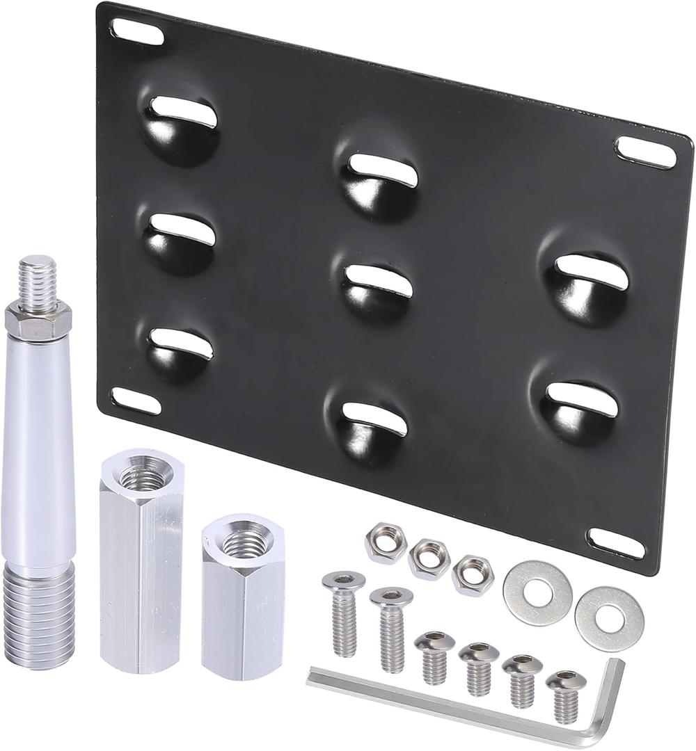 X AUTOHAUX Car Front Bumper Tow Hook License Plate Mount Bracket Holder Set