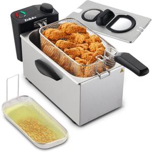 3.7-Qt (3.5L) Deep Fryer with Odor Eliminator & Oil Filtration,1500W Electric Fryer with Basket for Home Use, Adjustable Temp, View Window, Easy-Clean Stainless Steel