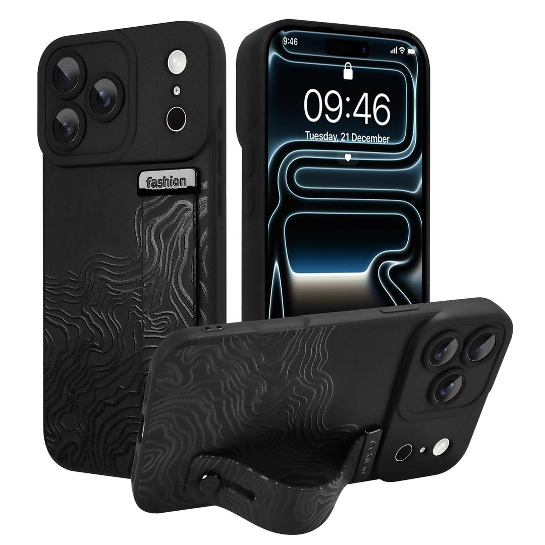 Jefonha Silicone Case for iPhone 17 Pro with Strap Stand, Black Lines
