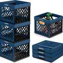 CleverMade Collapsible Milk Crate 25L (6.6 Gal) 3 Pack, 50 lb Capacity Heavy Duty Folding Crate Stackable Storage Crates with File Rails, Plastic Collapsible Crates - Ocean