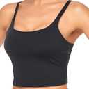 Oalka Sports Bra Womens Longline Padded Crop Tank Yoga Bras Workout Fitness Top (Medium, Black)