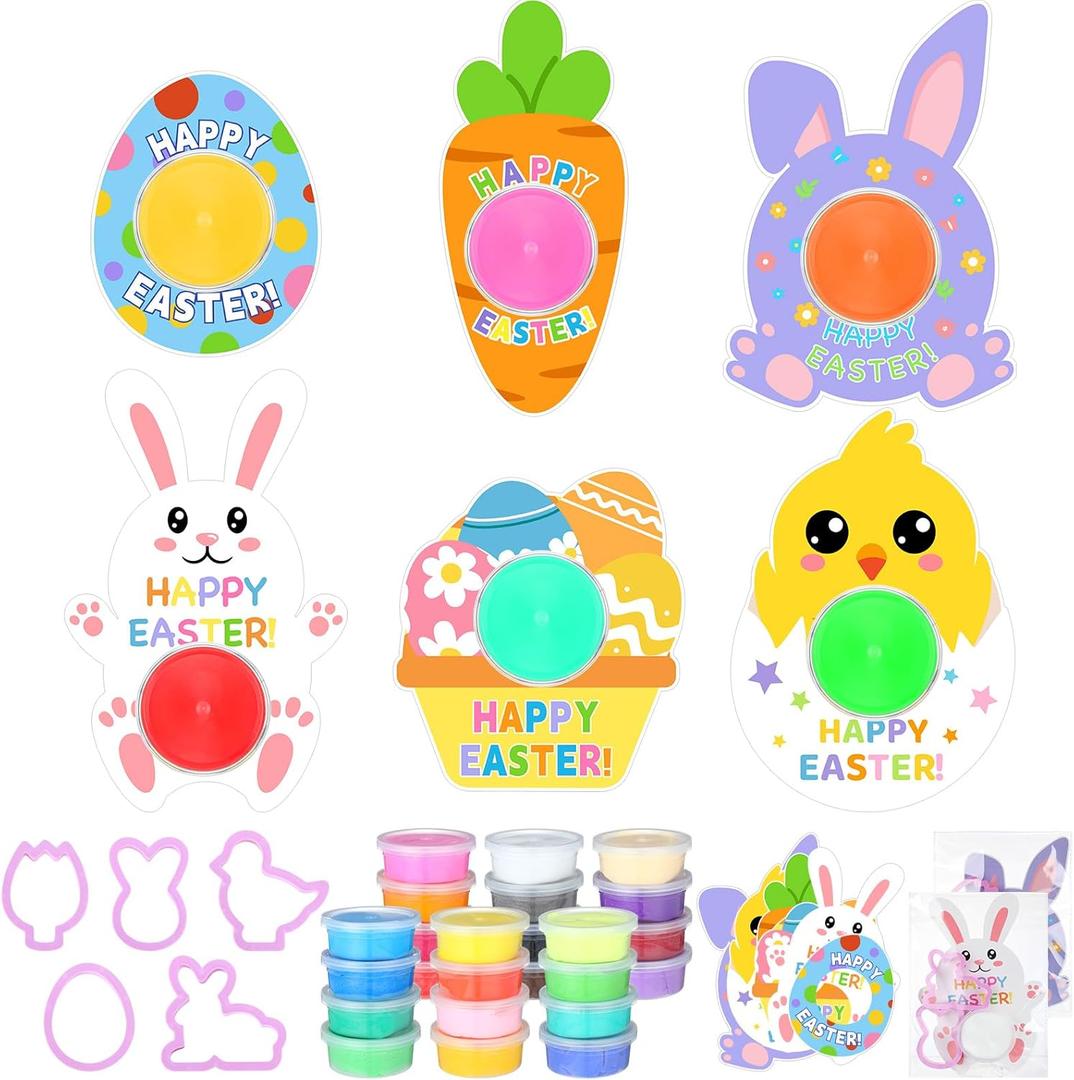 Tioncy 24 Pack Easter Classroom Gifts Bulk for Kids with Clay Molds Easter Basket Stuffers Air Dry Clay set with Mold Holiday Gifts for Classroom Party Favors