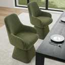 KISLOT Swivel Dining Chairs Set of 2, Mid Century Modern Chairs Fabric Upholstered Armchair with Armrest & Ergonomic Backrest for Dining Room, Kitchen, Bedroom, Living Room, Green, 2 Boxs