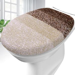 OLANLY Soft Microfiber Bathroom Toilet Lid Cover, Machine Washable Seat Covers, 17.5x15, Stays in Place Rubber Backing, Fits Most Round, Elongated and Oblong Lids, Accessories Decor, Brown