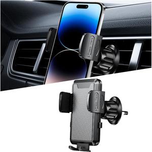 Car Phone Holder, 360 Degrees Adjustable Vehicle Air Vent Cell Phone Mount Clip, Hands Free Stable Automotive Interior Dash Smartphone Stand, Universal for SUV RV Lorry (Carbon Fibre Black)