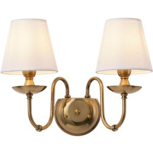 Aiwen 2-Light Bedroom Wall Lamps Polished Solid Brass Finish Wall Lights with White Flax Fabric Shade Vintage Reading Lights Wall Sconces for Bedside Hallway E12