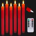 HINZER 12 Pcs Flameless Taper Candles with Remote & Timer 9.6 inch Real Wax Battery Operated LED Warm 3D Wick Flickering Window Candles for Halloween Christmas Wedding Decor, Red