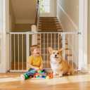 Mumeasy 29.7–51 Inch Extra Wide Baby Gate for Stairs, Extra Long Indoor Dog Gate for Doorways, Pressure Mounted Walk Thru Child Gate with Auto-Close, No-Drill Safety Pet Gate with Door for House,White