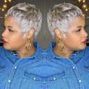 Grey Pixie Cut Hair Wig with Bangs for Daily Wear Gray Short Human Hair Pixie Cut Glueless Layered Wig Wavy Grey Wigs for Party Cosplay Daily Use Glueless Full Machine Made Wigs