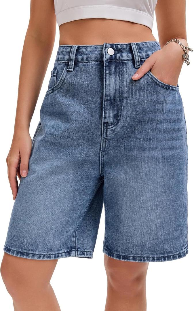 IEEILULU Women Jeans Shorts High Waisted Wide Leg Denim Shorts Y2K Baggy Shorts with Pockets Summer Streetwear (Blue, L)