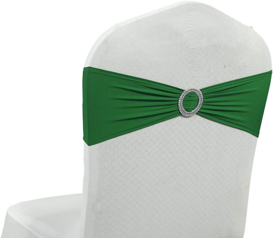 VDS - Green | Spandex Chair Sashes Bows | 25 PCS | Stretch Elastic Banquet Universal Folding Chair Band Tie with Silver Buckle Slider for Wedding Party Conference Celebration Event Decoration