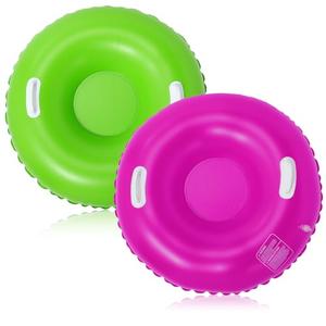Shappy 2 Pack 36'' 40'' 47'' Snow Tube Inflatable Snow Sleds Heavy Duty Sleds Adults for Winter Outdoor Sports Toboggan with Handles Thickened Bottom(Purple, Green,36 Inch)