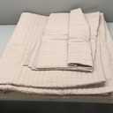 WDCOZY 100% Cotton Queen Size Quilt Set - Beige Neutral Striped Pick Stitch Soft Lightweight Bedspread, Textured Like Linen, Farmhouse Country Rustic Coverlet, Shabby Chic Gauze Bedding, 3 Pieces (Full/Queen (90"x96"), Linen (Warm Yellow Tint))
