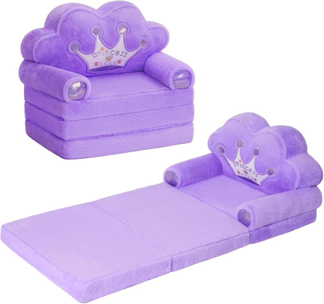 MOONBEEKI Toddler Chair ComfyFoldable Princess Couch for Girl, Toddler Recliners for Kids Over 18 Months, Kids Furniture for Bedroom and Playroom, Purple