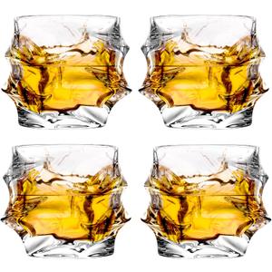 12 oz Hand Blown Crystal Whiskey Glasses Set of 4, Unique Cognac Glass, Heavy Thick Bottom Bar Glass for Scotch Bourbon Rum Gin Water Cocktail,Gifts Men Gifts Ideas