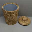 3 Gallons Wicker Woven Waste Basket with Lid - Water Hyacinth Trash Can for Office Garbage - Handwoven WasteBaskets for Bedroom, Bathroom, Kitchen, Living Room - Seagrass Storage Trashcan Boho (10" L x 10" W x 15" H, Natural)