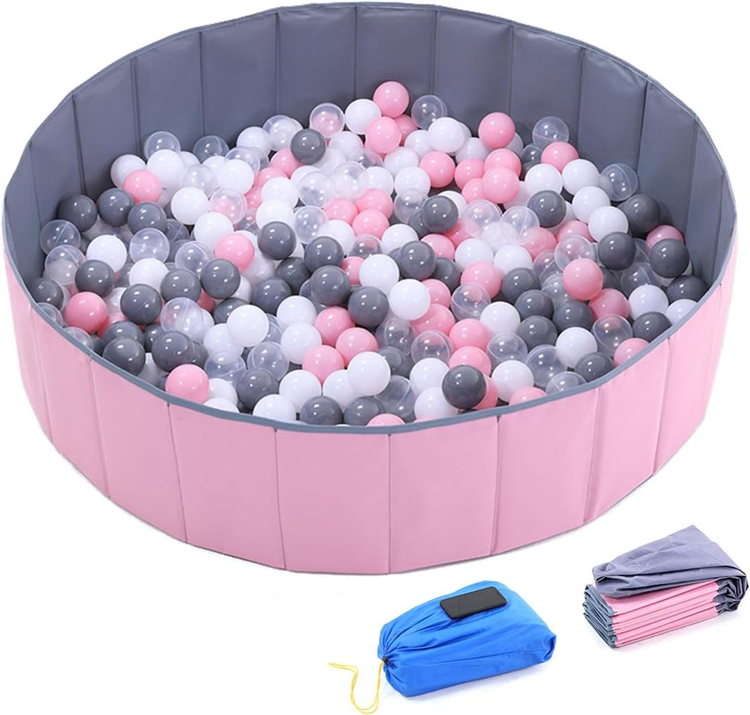 4 Feet Ball Pit for Kids/Baby Play Yard/Playpen/Fence, Folding Portable, No Need to Inflate, More Than 12 Sq.ft Play Space, Two Colors (Pink)
