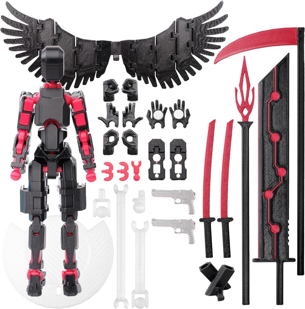 (Assembly Completed Dummy 20 Action Figure, 8.1 inches Strong Magnetic Accessories 8 Types of Weapons 3D Printed Robot Multi-Jointed Movable, Spider Ninja Series (Black)