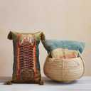 Creative Co-Op Cotton Velvet Blend Tiger Lumbar Pillow with Tassels, Multicolor, 24L x 14W x 0.5H inches