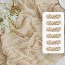 FEXIA 6 Pack Beige Gauz Table Runner 35x120 Inches for Centerpiece Table Decorations Ivory Cheesecloth Rustic Boho Table Runner for Bridal Shower Wedding Party First Communion Centerpiece Engagement