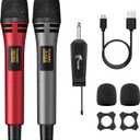 TONOR Wireless Microphones, UHF Dual Karaoke Microphone System, Microfonos Inalambricos with Rechargeable Receiver, Cordless Dynamic Mic Micro Set for Singing, Wedding, DJ, Party, Speech TW320 Red