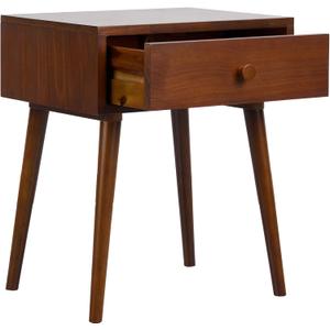 NTC Lux Solid Wood Nightstand with Drawer, Mid Century Modern Side Table Bedroom, Bedside Furniture, Night Stand, End Table, Easy Assembly - Dark Walnut