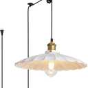 Hanging Plug in Pendant Light 13.8 Inch Round Metal Shade Vintage White Pendant Light for Kitchen Island Dome Industrial Hanging Lamp with Plug in Cord Living Room