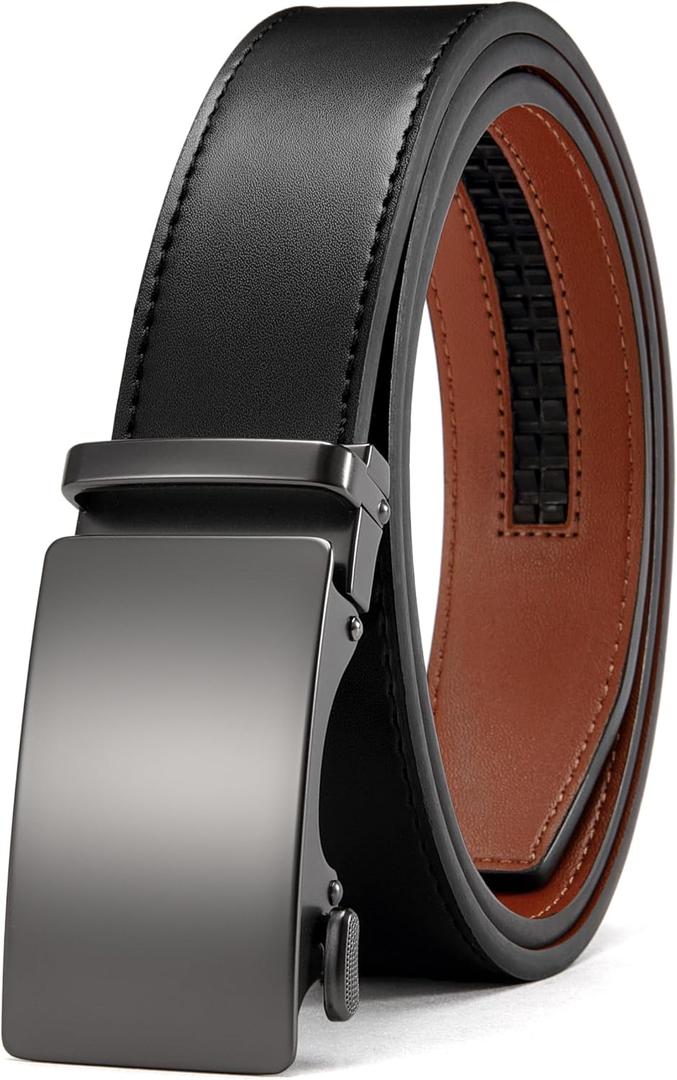 CHAOREN Mens Belt - Mens Ratchet Belt Leather 1 3/8" for Dress Pant - Micro Adjustable Belt Fit Everywhere (36" to 42" Waist Adjustable, Classic Gun Black)