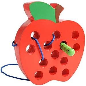 JCREN Wooden Lacing Apple Threading Toys Wood Lace Block Puzzle Shape Travel Game Toys Early Learning Fine Motor Skills Educational Gift for 3 4 5 Years Old Toddlers Baby Kids Boys, 3 Pcs