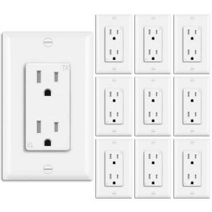BESTTEN 15 Amp Tamper-Resistant Decor Receptacle Outlet, Residential and Commercial Use, Wallplate Included, 15A/125V/1875W, UL Listed, 10 Pack, White