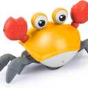Crawling Crab Baby Toys Upgrade Version - 3 Speed & Music Control, Cute Dancing Essentials Electric Induction Sensory Stuff Moving Toy for 3 4 5 6 7 8 9 10 11 12 Year Old Boys or Girls (Orange)